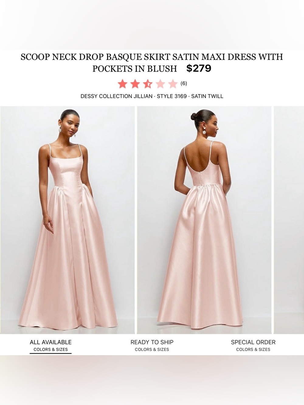 Dessy Collection Satin Maxi Dress in Blush